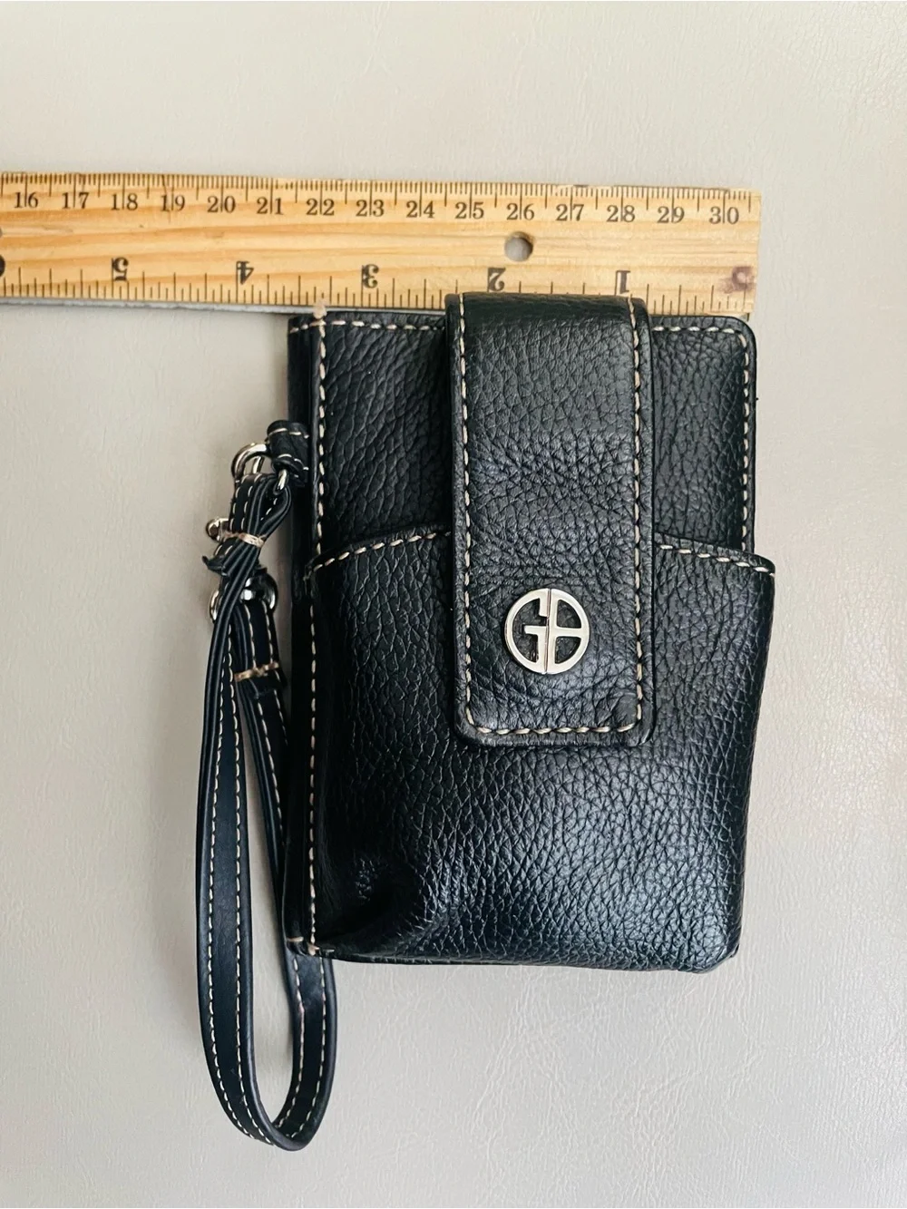 Gianni Bini Black Leather Wristlet Phone Pouch with Strap